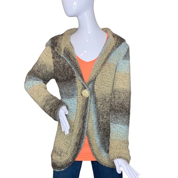 Berretti Made in Italy Blend Knit Cardigan Size M Brown Yellow Gray - Picture 1 of 12